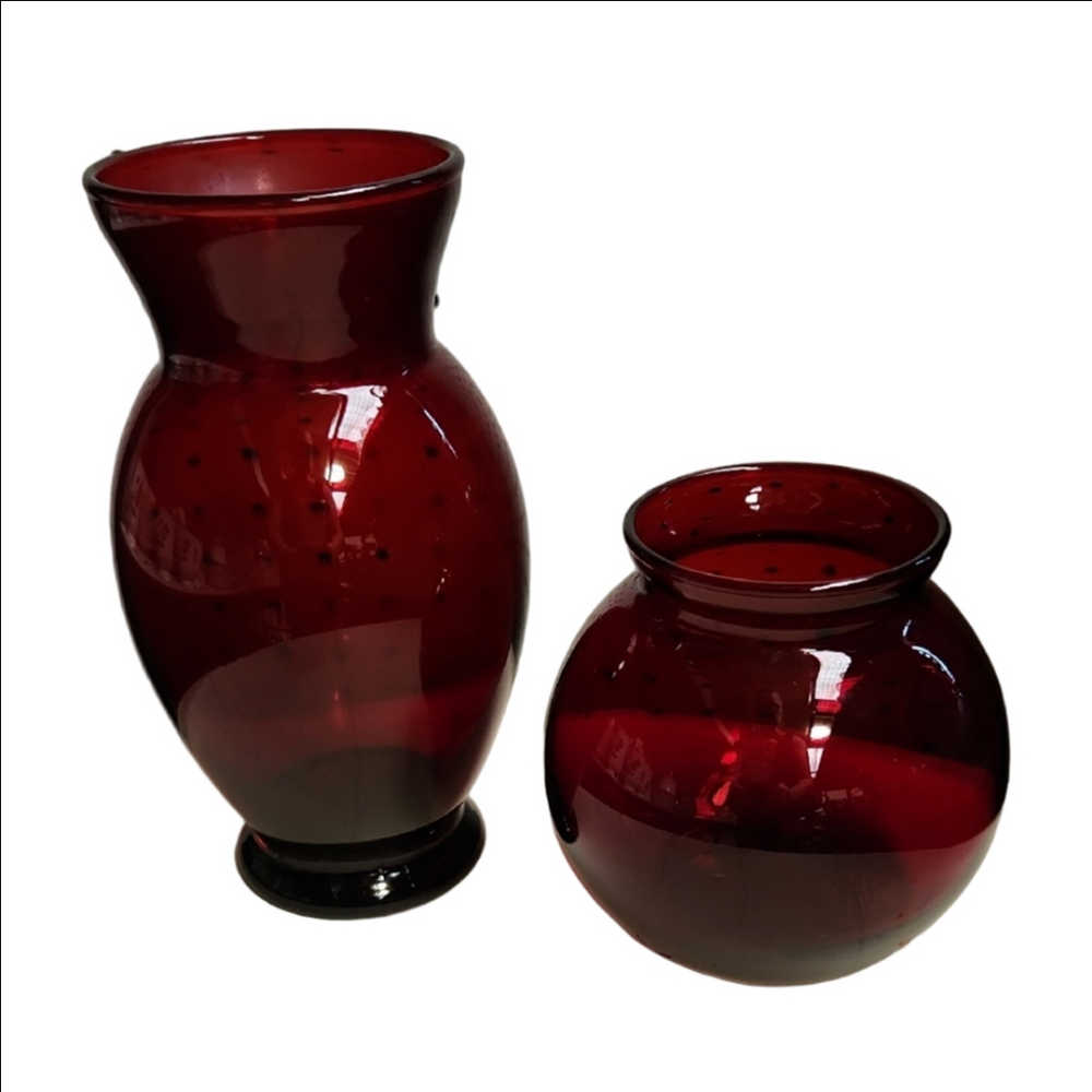 Elegant Anchor Hocking Ruby Red Glass Vase Set